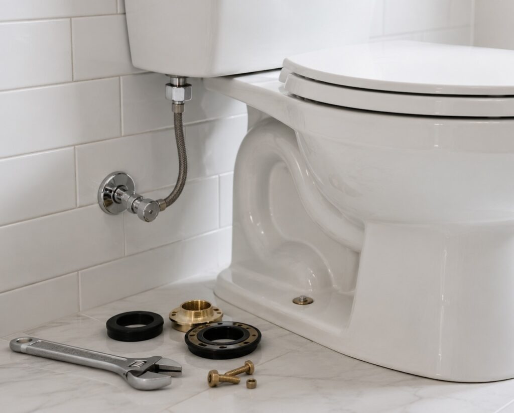 Skilled plumber repairing a toilet in Hamilton